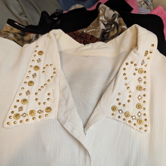 Vintage Studded Button Down Blouse Size Medium White Off-white - Picture 11 of 11